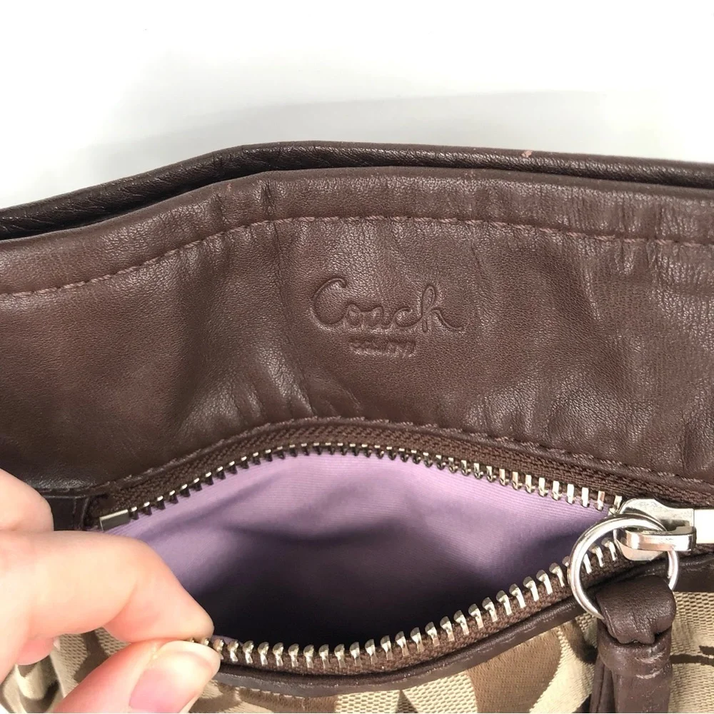 COACH Signature Convertible Hobo Crossbody F15200 Canvas Leather Brown Purse Bag